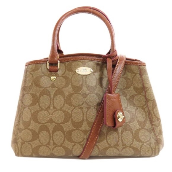 Coach Handbags - COACH Signature Margot Brown Canvas Tote Bag with Leather Trim